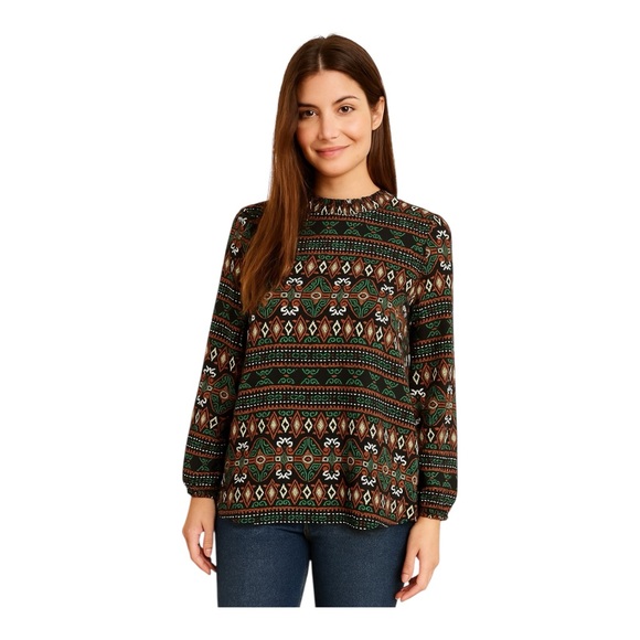 Dolce Vita Open Back Blouse~Size XS~Tribal Pattern Geometric Print Classic L6 21 - Picture 1 of 12